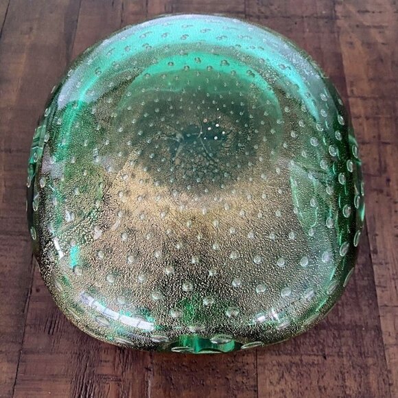Murano Large Aventurine Bullicante Mid-Century Modern Emerald Green Bowl Ashtray - Picture 6 of 9